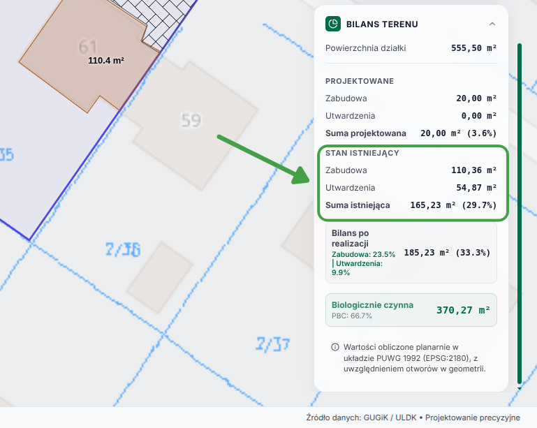 Sprawdź sekcję „Stan istniejący” — jeśli dotyczy
