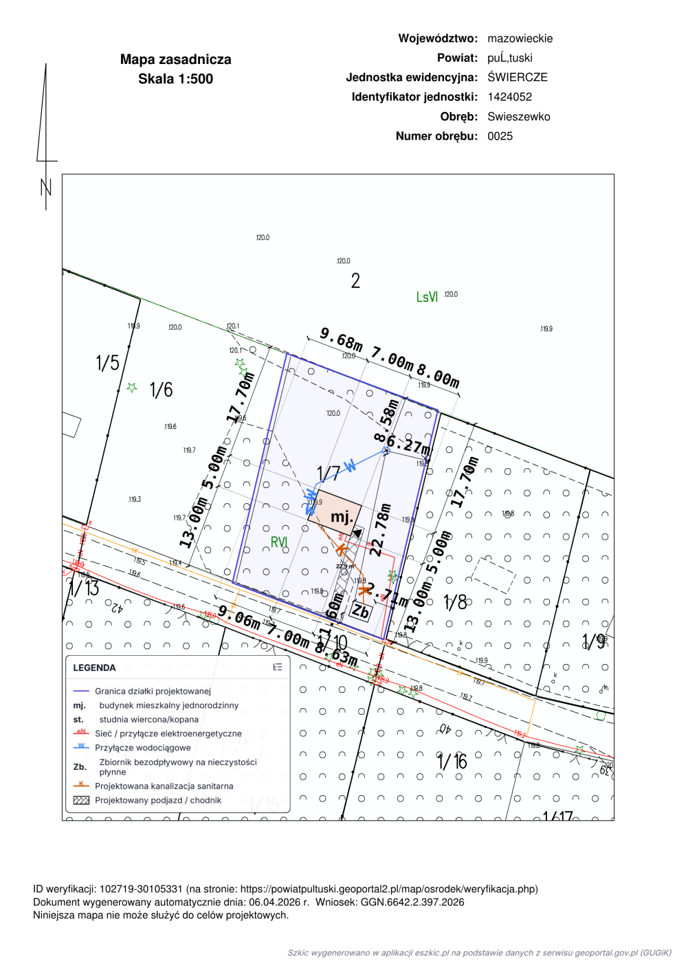 Projekt zagospodarowania terenu naniesiony na mapę zasadniczą w eszkic.pl